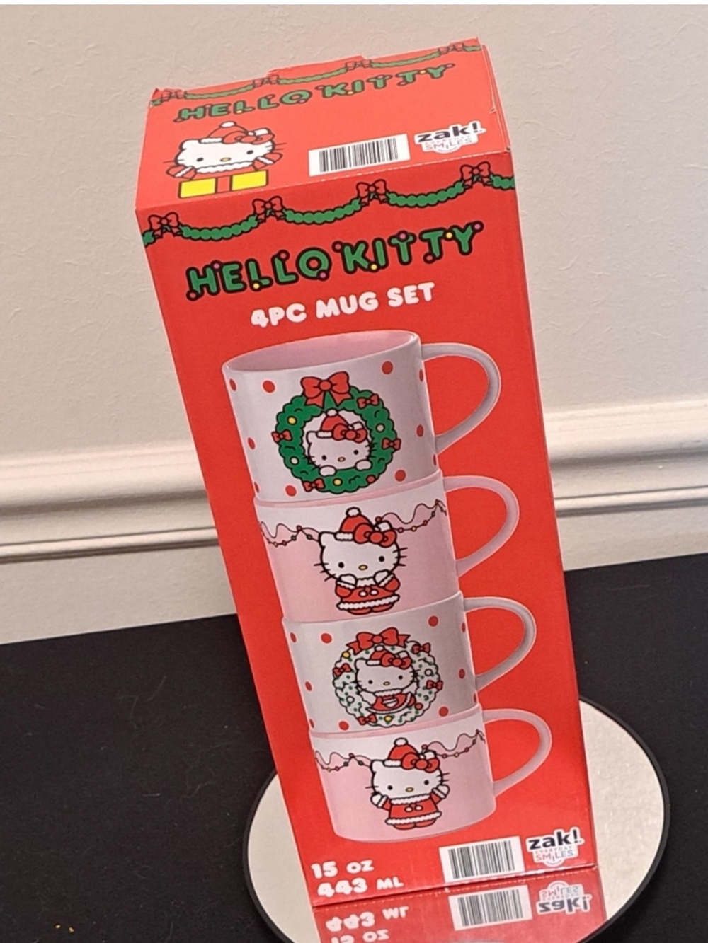 Hello Kitty Holiday 4-Piece Pink Mug Stackable Set NIB